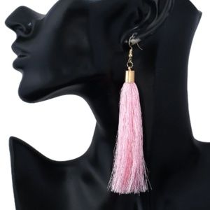 Long Pink Tassel Dangle Earrings
